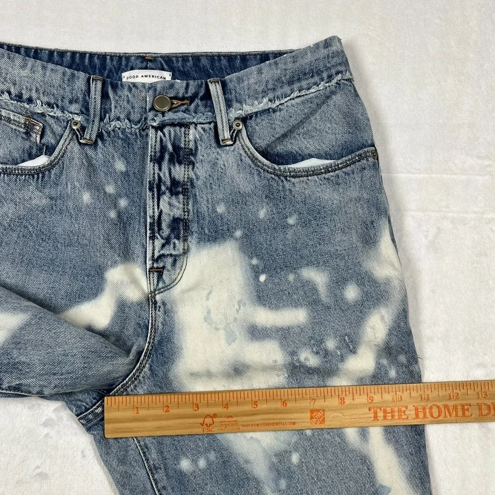 Good American Straight Leg Jeans Womens 6 Fits 28x29 Distressed‎ Bleach Splatter